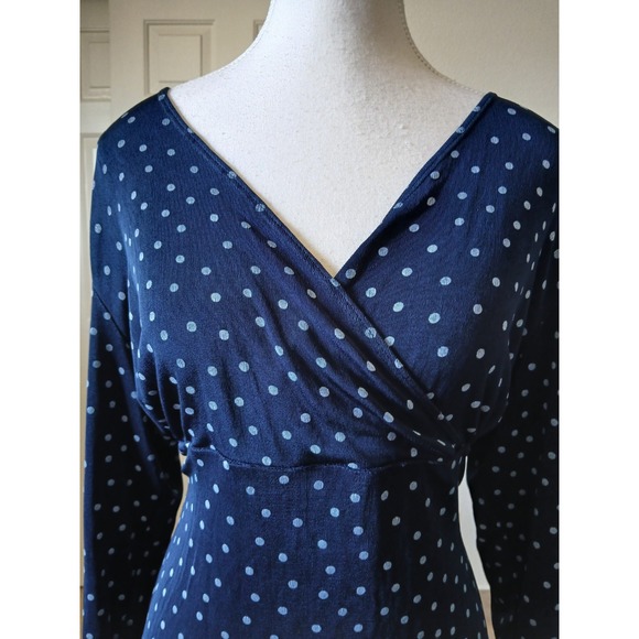 Citiknits Womens Blouse  Stretch Navy Blue Polka Dot 3/4 Sleeve Small - Picture 7 of 15